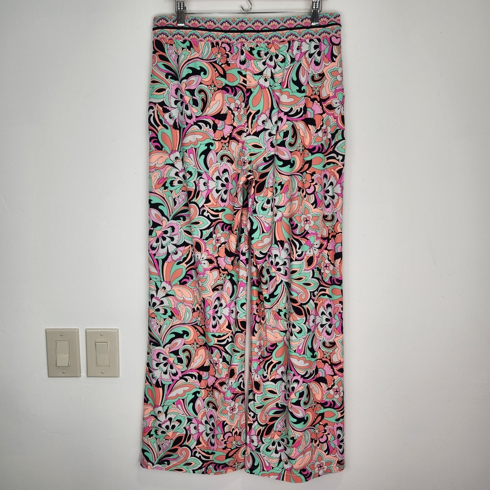 Sunshine 79 Cascade Blooms Paisley Floral Wide Leg Beach Pants Pink Mint Green M - Picture 2 of 11